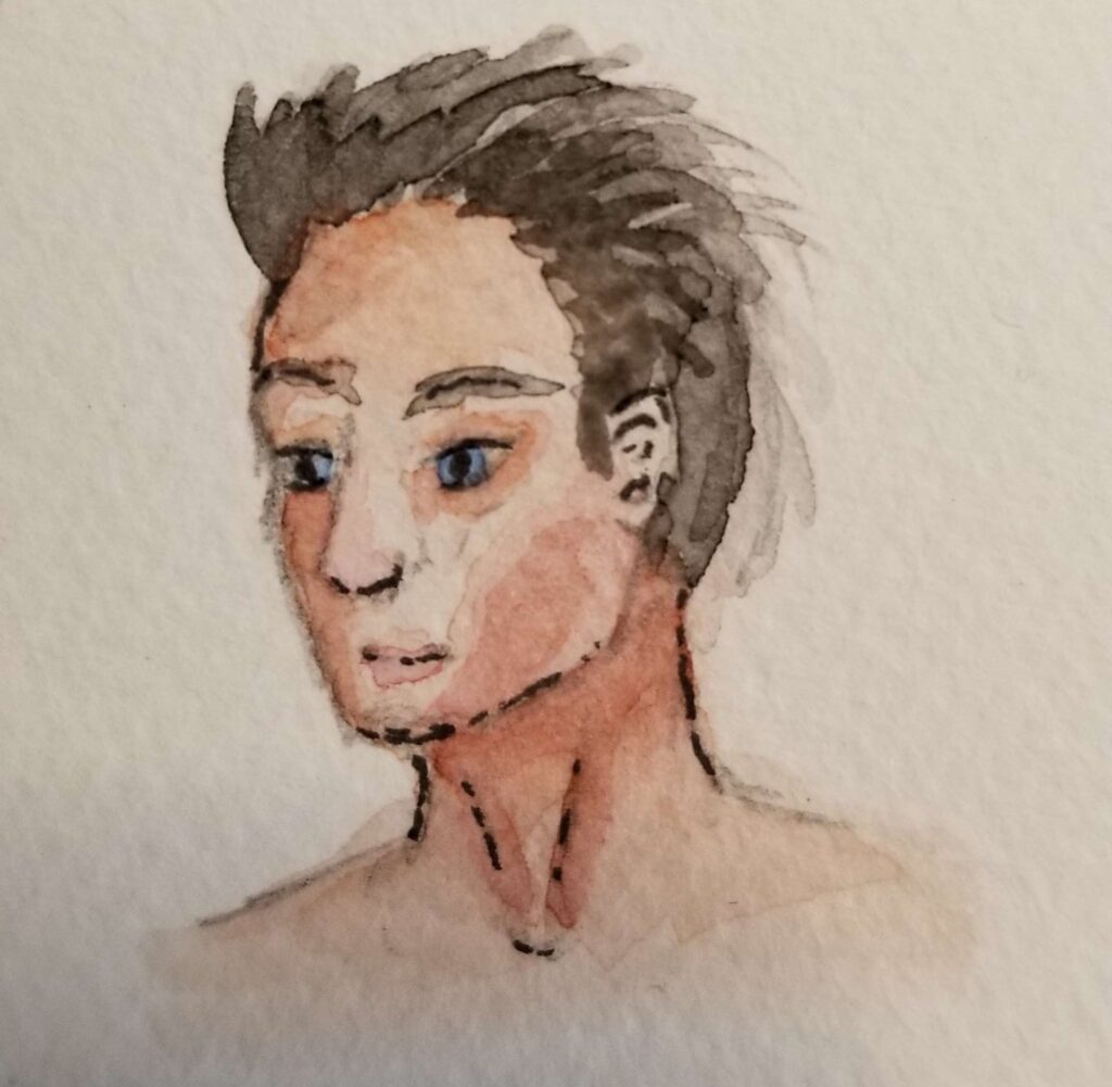 A watercolor portrait of Cassiel
